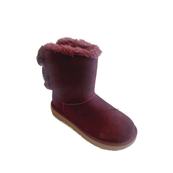 UGG Bailey Bow Crushed Velvet Suede Boots Womens Size 6 Wine Grape 1138171 - Picture 1 of 11